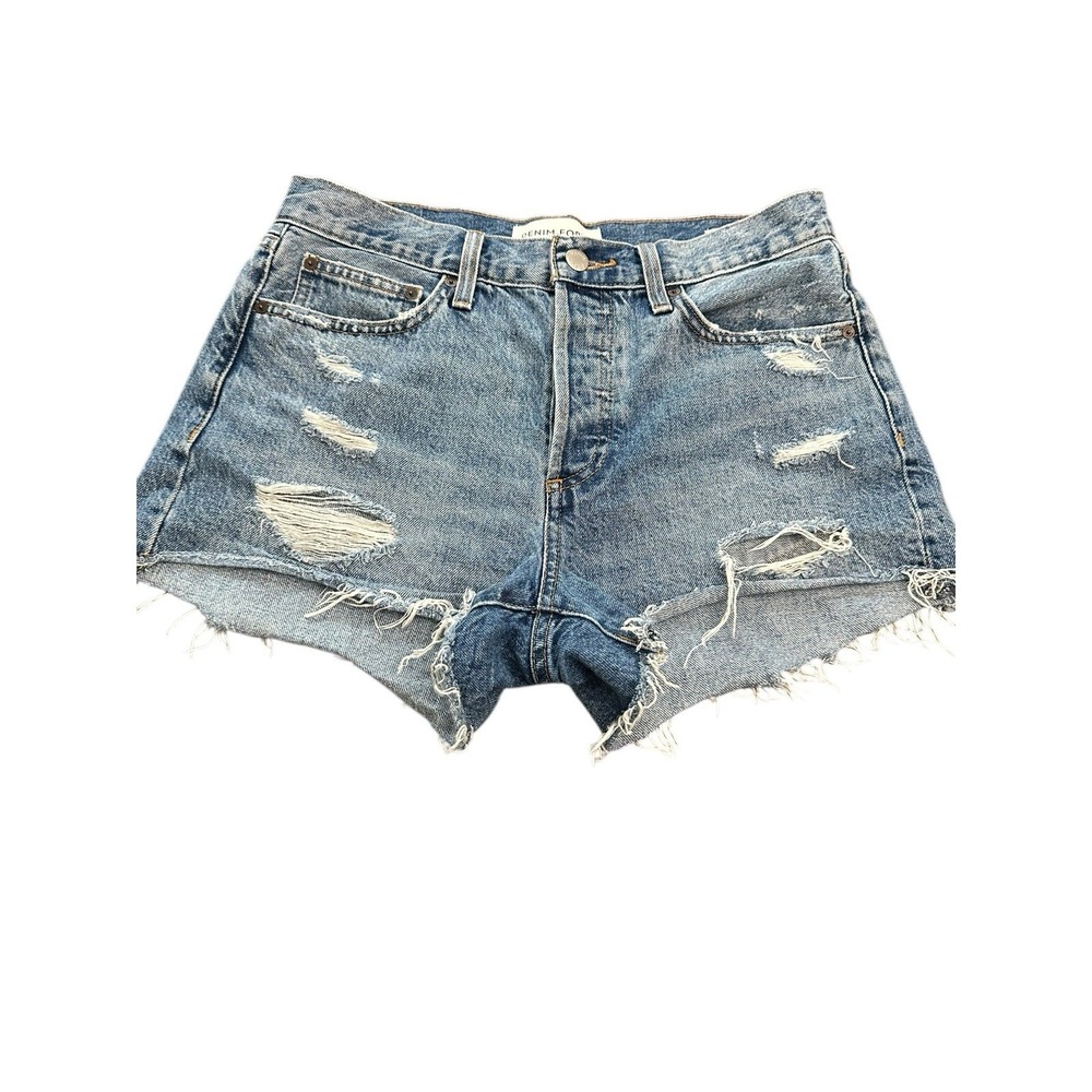 Aritzia Denim Forum Jean Shorts 26 Blue Cut Offs‎ Ex Boyfriend Midi Button #R8-3